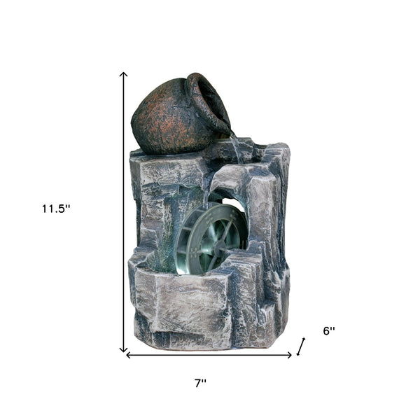 Homeroots 12" Gray Polyresin Farmhouse Design Tabletop Fountain With Light  Polyresin 468293