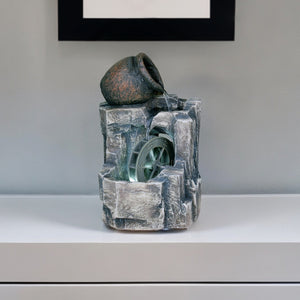 Homeroots 12" Gray Polyresin Farmhouse Design Tabletop Fountain With Light  Polyresin 468293