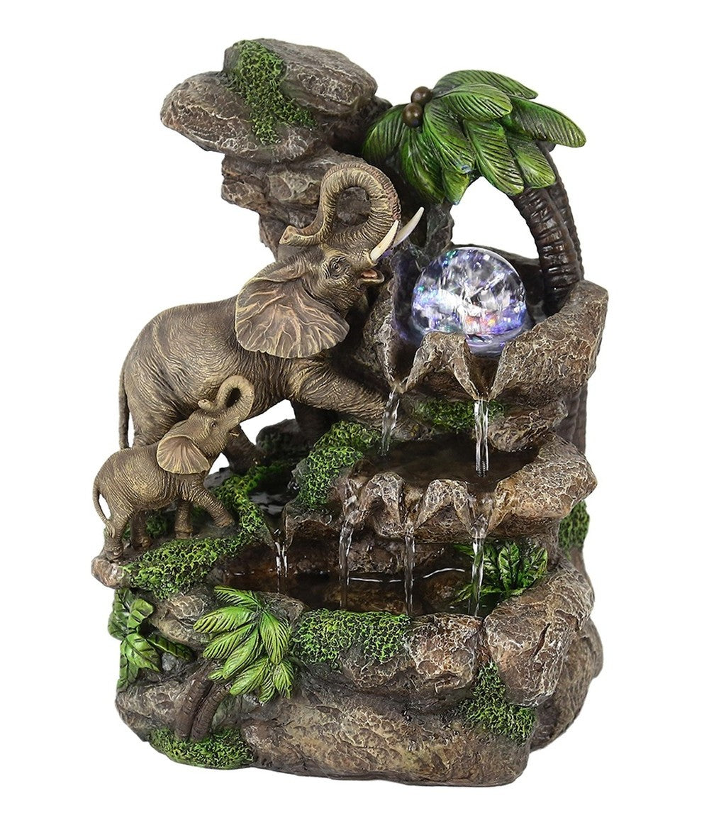 Homeroots 11" Gray  Polyresin Elephant Tabletop Fountain With Light  Polyresin 468299