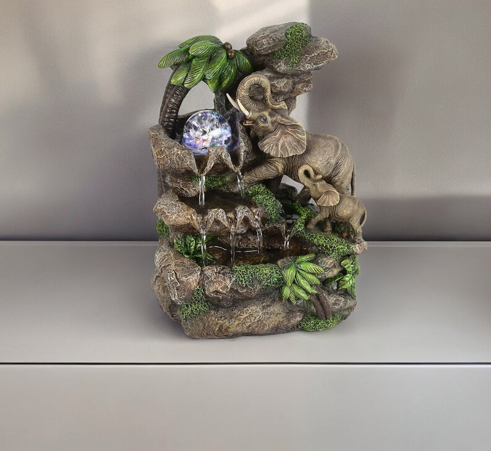 Homeroots 11" Gray  Polyresin Elephant Tabletop Fountain With Light  Polyresin 468299