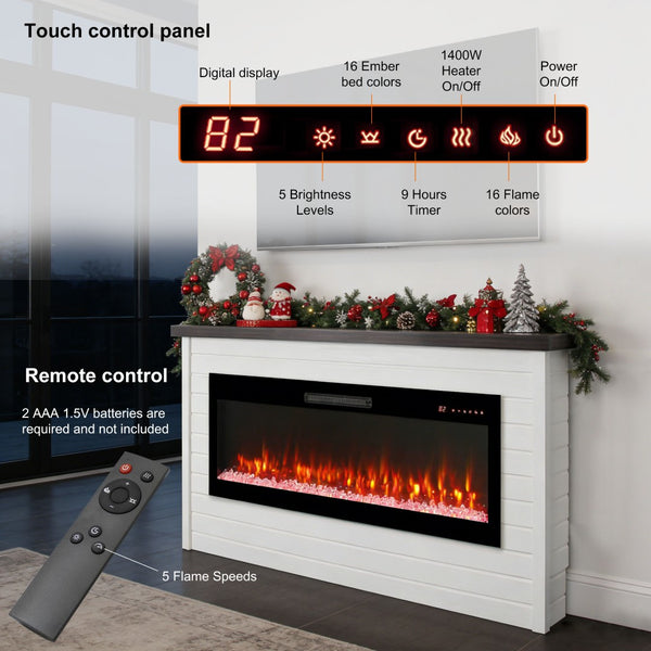 English Elm 65" Wall Mantel Electric Fireplace with Led Flame Heater for Living or Bedroom W1769S00016