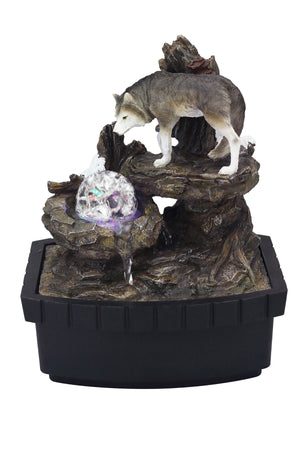 Homeroots 10" Black Polyresin Wolf Tabletop Fountain Sculpture  Polyresin 468304