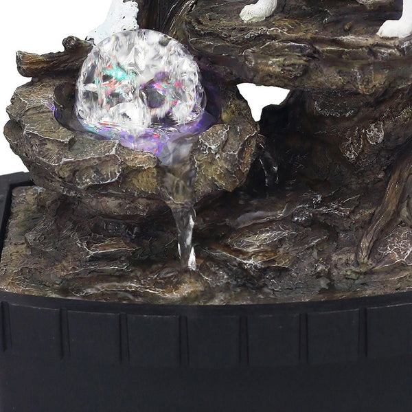 Homeroots 10" Black Polyresin Wolf Tabletop Fountain Sculpture  Polyresin 468304