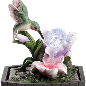 Homeroots 11" Pink Green And Brown Polyresin Hummingbird Tabletop Fountain  Polyresin 468305