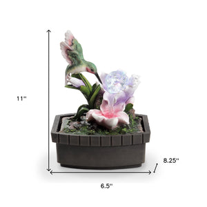 Homeroots 11" Pink Green And Brown Polyresin Hummingbird Tabletop Fountain  Polyresin 468305