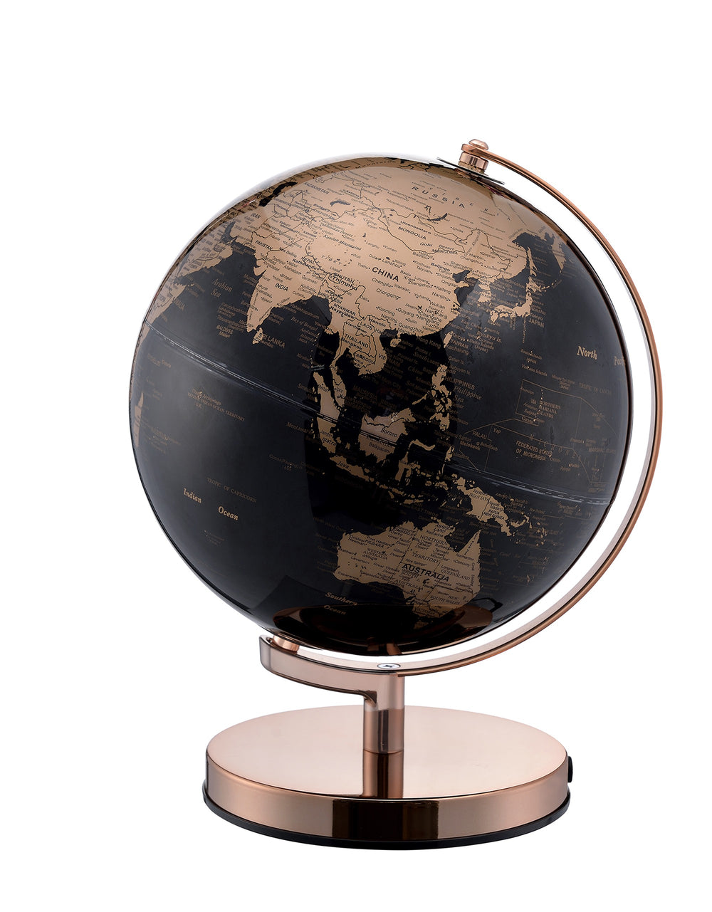 Homeroots 13" Black And Rose Gold Polyresin Globe With Led  Polyresin 468307