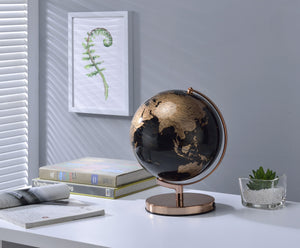 Homeroots 13" Black And Rose Gold Polyresin Globe With Led  Polyresin 468307