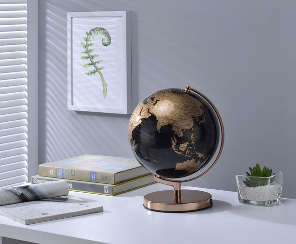Homeroots 13" Black And Rose Gold Polyresin Globe With Led  Polyresin 468307