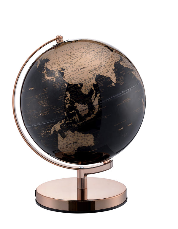 Homeroots 13" Black And Rose Gold Polyresin Globe With Led  Polyresin 468307