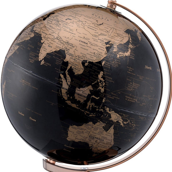 Homeroots 13" Black And Rose Gold Polyresin Globe With Led  Polyresin 468307