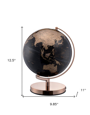Homeroots 13" Black And Rose Gold Polyresin Globe With Led  Polyresin 468307
