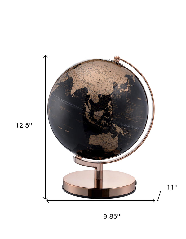 Homeroots 13" Black And Rose Gold Polyresin Globe With Led  Polyresin 468307