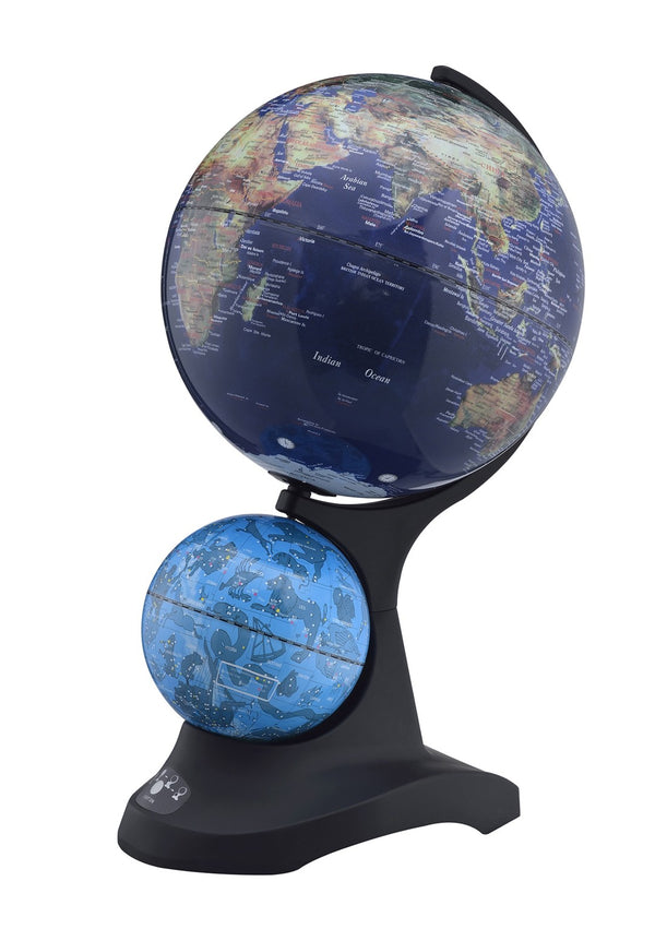 HomeRoots 18" Dual Illuminated Blue Black & Navy Polyresin Globe Accent – Modern Decor for Home & Office 468308