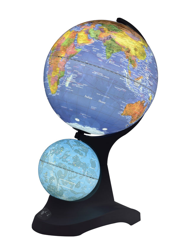 HomeRoots 18" Dual Illuminated Blue Black & Navy Polyresin Globe Accent – Modern Decor for Home & Office 468308