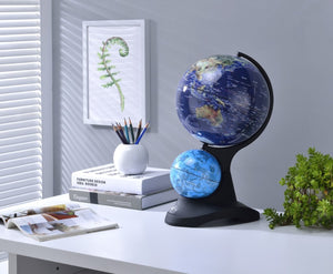HomeRoots 18" Dual Illuminated Blue Black & Navy Polyresin Globe Accent – Modern Decor for Home & Office 468308