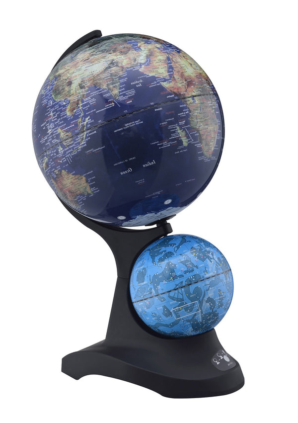 HomeRoots 18" Dual Illuminated Blue Black & Navy Polyresin Globe Accent – Modern Decor for Home & Office 468308