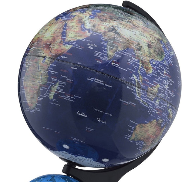 HomeRoots 18" Dual Illuminated Blue Black & Navy Polyresin Globe Accent – Modern Decor for Home & Office 468308