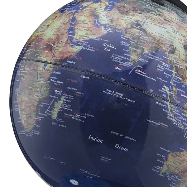 HomeRoots 18" Dual Illuminated Blue Black & Navy Polyresin Globe Accent – Modern Decor for Home & Office 468308