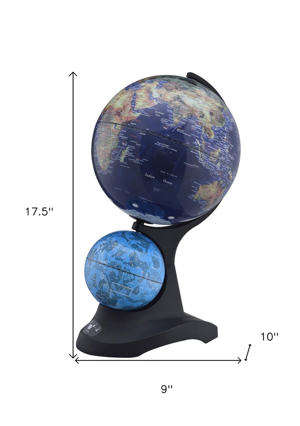 HomeRoots 18" Dual Illuminated Blue Black & Navy Polyresin Globe Accent – Modern Decor for Home & Office 468308