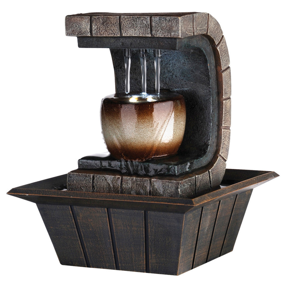 Homeroots 10" Brown Textured Polyresin Tabletop Fountain With Led Light  Polyresin 468309