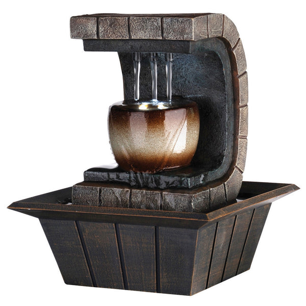 Homeroots 10" Brown Textured Polyresin Tabletop Fountain With Led Light  Polyresin 468309