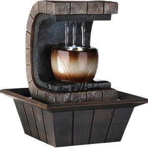 Homeroots 10" Brown Textured Polyresin Tabletop Fountain With Led Light  Polyresin 468309
