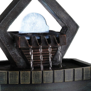 Homeroots 10" Brown Polyresin Geo And Pebbles Tabletop Fountain With Led Light  Polyresin 468310