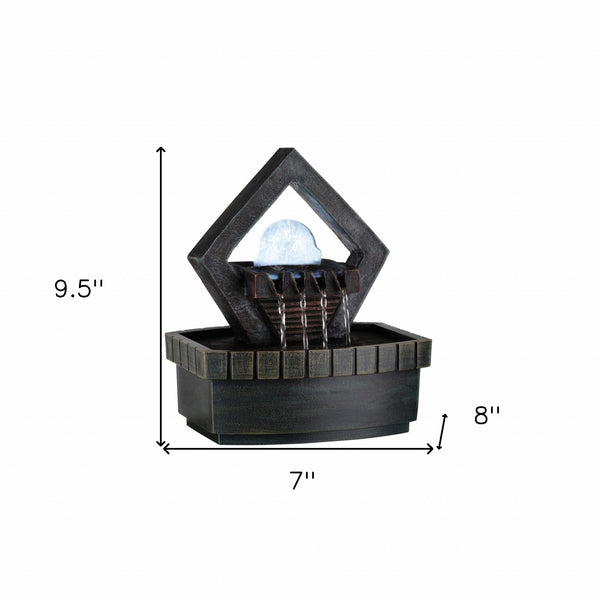 Homeroots 10" Brown Polyresin Geo And Pebbles Tabletop Fountain With Led Light  Polyresin 468310