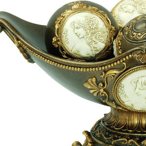 Homeroots 8" Bronze Polyresin Classical Greek Decorative Bowl With Orbs  Polyresin 468311