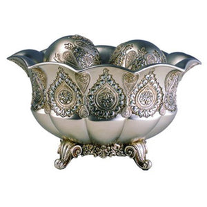 Homeroots 7" Silver Scalloped Design Polyresin Decorative Bowl With Orbs  Polyresin 468312