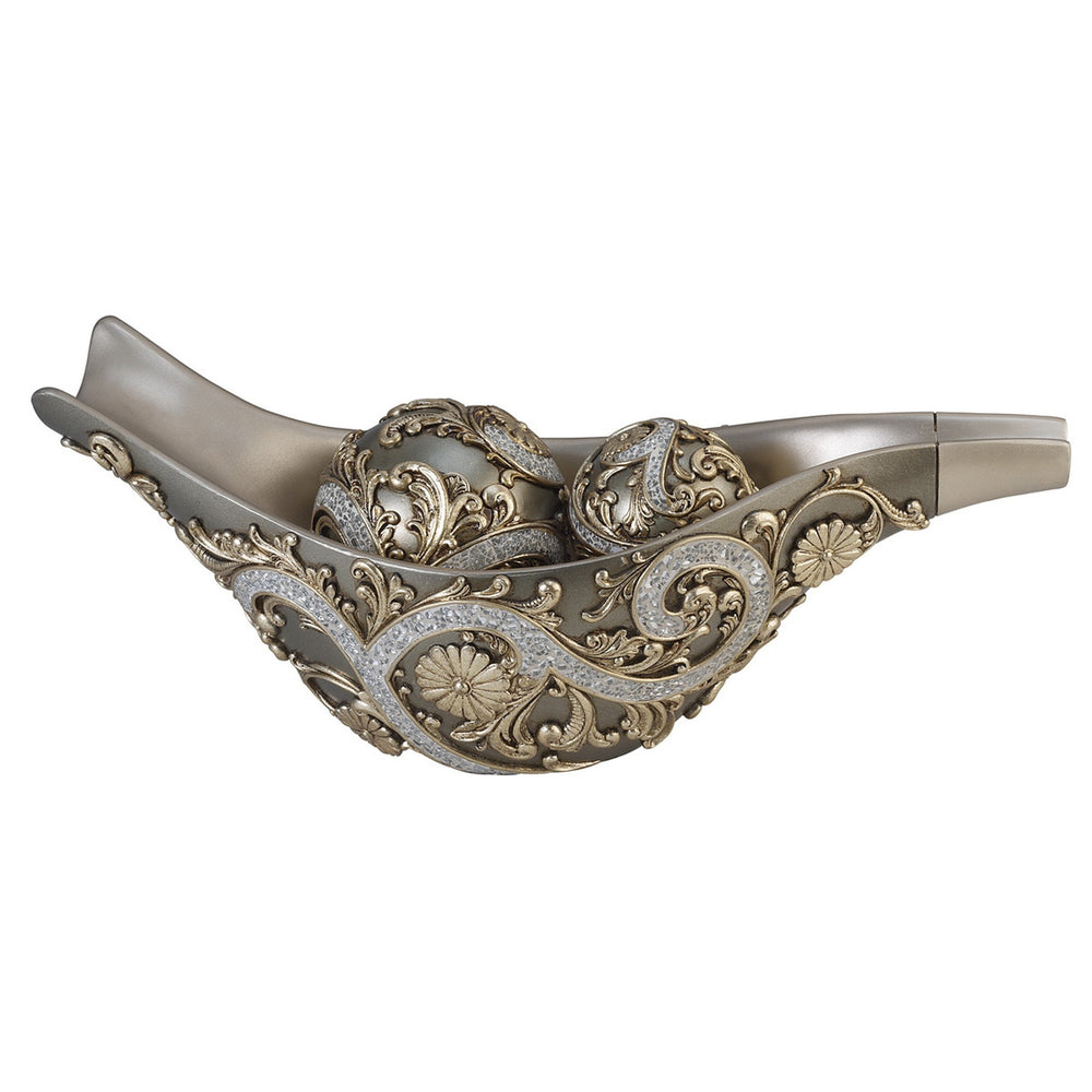 Homeroots Set Of Three Bronze And Silver Polyresin Decorative Bowl With Orbs  Polyresin 468313