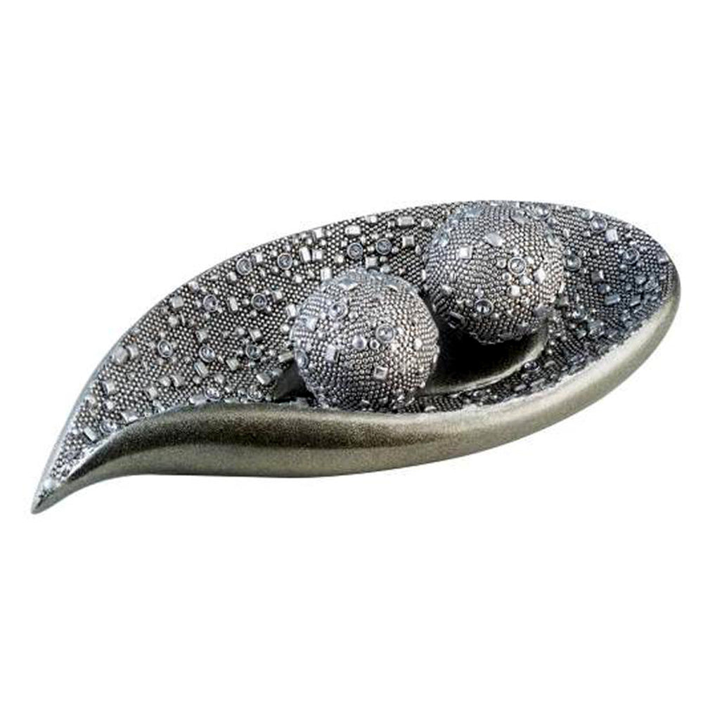 Homeroots 6" Silver Long Polyresin Decorative Bowl With Orbs  Polyresin 468315