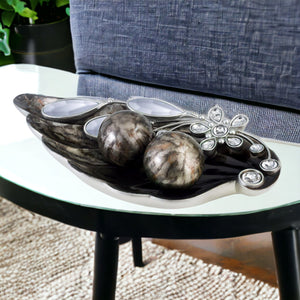 Homeroots Black Gold And Dark Brown Polyresin Decorative Bowl With Orbs  Polyresin 468316