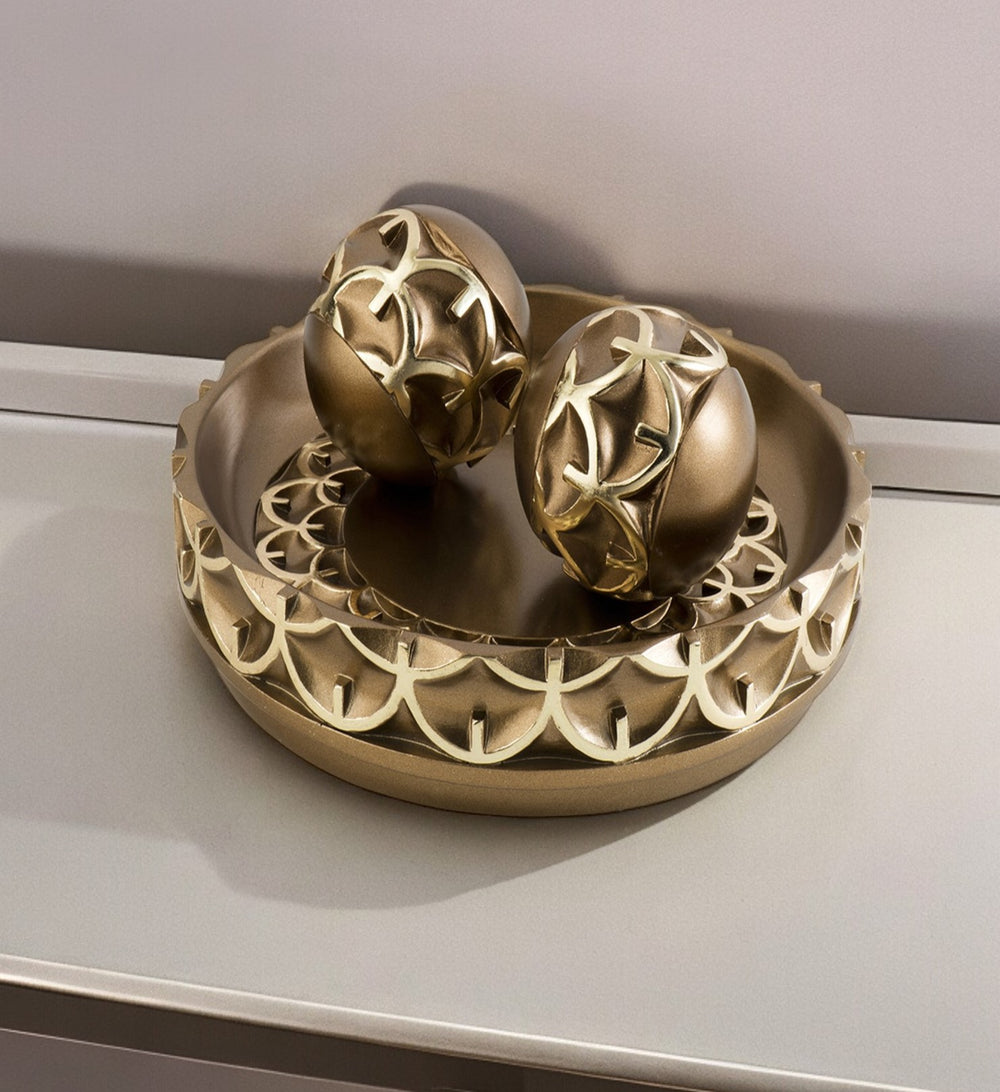 Homeroots 12" Gold Polyresin Decorative Bowl  Polyresin 468317