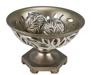 HomeRoots 13" Brushed Silver Leaf Decorative Pedestal Bowl with Orbs - Elegant Home Accent for Any Occasion 468319