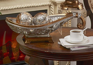 Homeroots 7" Gold And Silver Polyresin Decorative Bowl With Orbs  Polyresin 468321