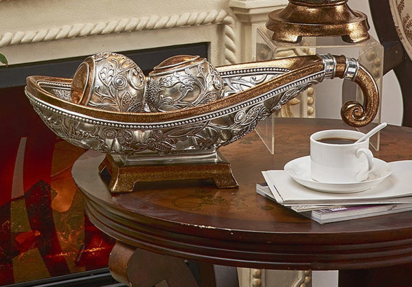 Homeroots 7" Gold And Silver Polyresin Decorative Bowl With Orbs  Polyresin 468321