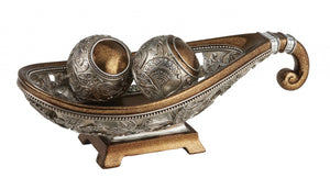 Homeroots 7" Gold And Silver Polyresin Decorative Bowl With Orbs  Polyresin 468321