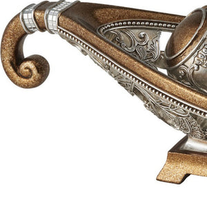 Homeroots 7" Gold And Silver Polyresin Decorative Bowl With Orbs  Polyresin 468321