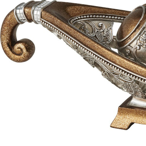 Homeroots 7" Gold And Silver Polyresin Decorative Bowl With Orbs  Polyresin 468321