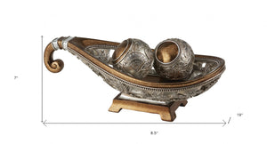 Homeroots 7" Gold And Silver Polyresin Decorative Bowl With Orbs  Polyresin 468321