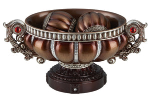 HomeRoots 9" Reddish Bronze & Silver Polyresin Decorative Bowl with Orbs - Elegant Centerpiece for Any Space 468323