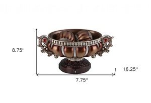 HomeRoots 9" Reddish Bronze & Silver Polyresin Decorative Bowl with Orbs - Elegant Centerpiece for Any Space 468323