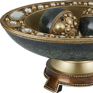 Homeroots 8" Marbleized Green And Gold Polyresin Decorative Bowl With Orbs  Polyresin 468324
