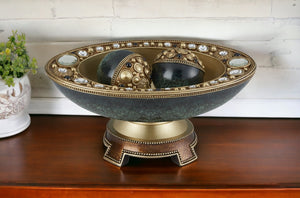 Homeroots 8" Marbleized Green And Gold Polyresin Decorative Bowl With Orbs  Polyresin 468324
