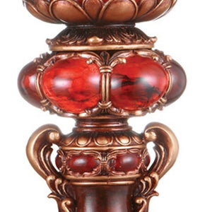 Homeroots 16" Tall Red And Brown Faux Marble Candle Holder With Candle   468327
