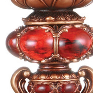 Homeroots 16" Tall Red And Brown Faux Marble Candle Holder With Candle   468327