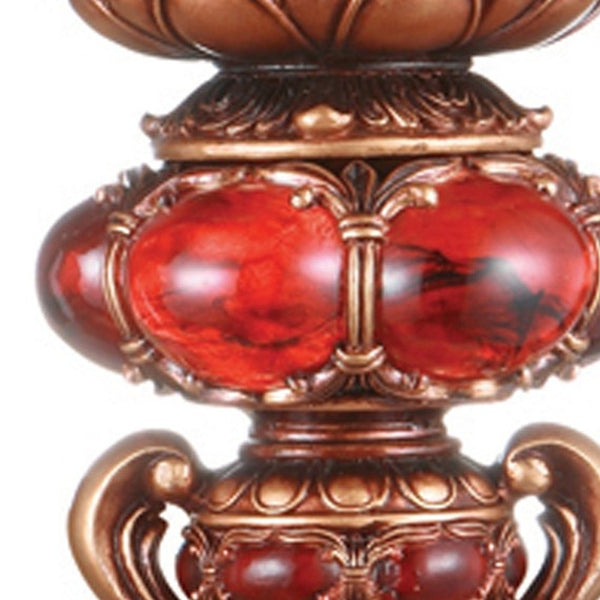Homeroots 16" Tall Red And Brown Faux Marble Candle Holder With Candle   468327