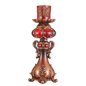 Homeroots 20" Brown And Red Faux Marble Tabletop Candle Holder And Candle   468328