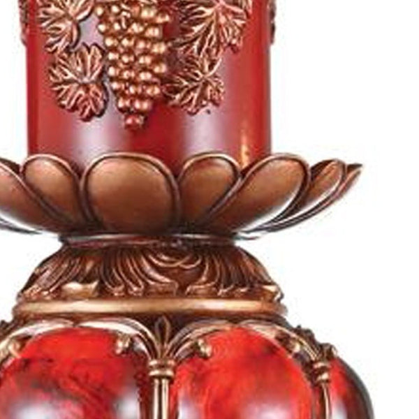 Homeroots 20" Brown And Red Faux Marble Tabletop Candle Holder And Candle   468328